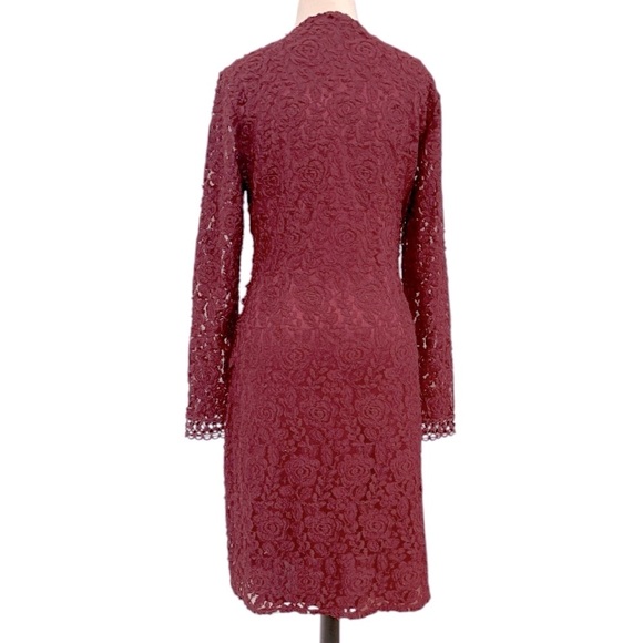 Laundry by Shelli Segal Ruched Lace Burgundy Long Sleeve Knee Length Size 12 - Picture 3 of 14